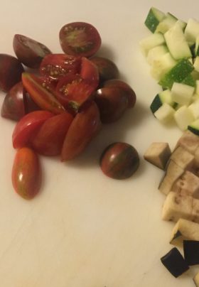 Beautifully arranged mise en place for the Old Caledonian's fried green tomatoes