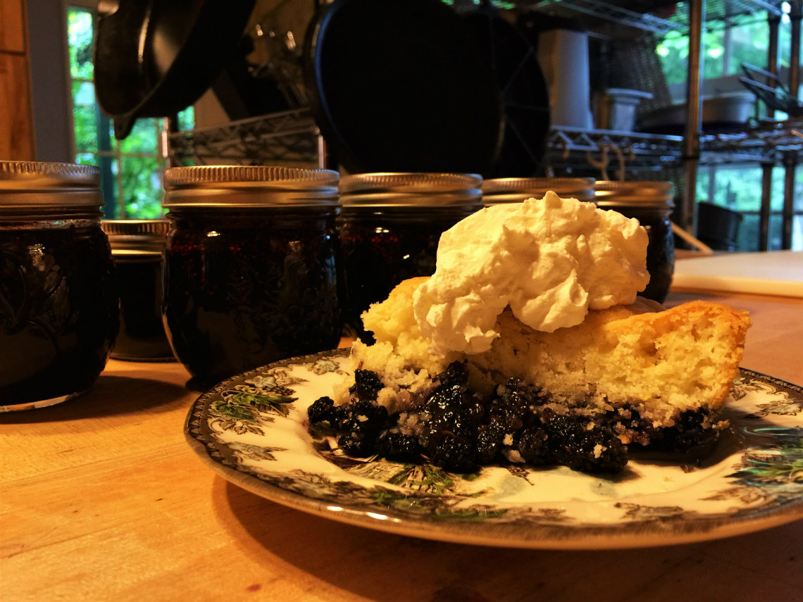 All that work sure made for a sweet payoff. Mulberry cobbler with a sweet biscuit crust and mulberry jam made from mulberries right from our own trees at the Old Caledonian Bed & Breakfast.